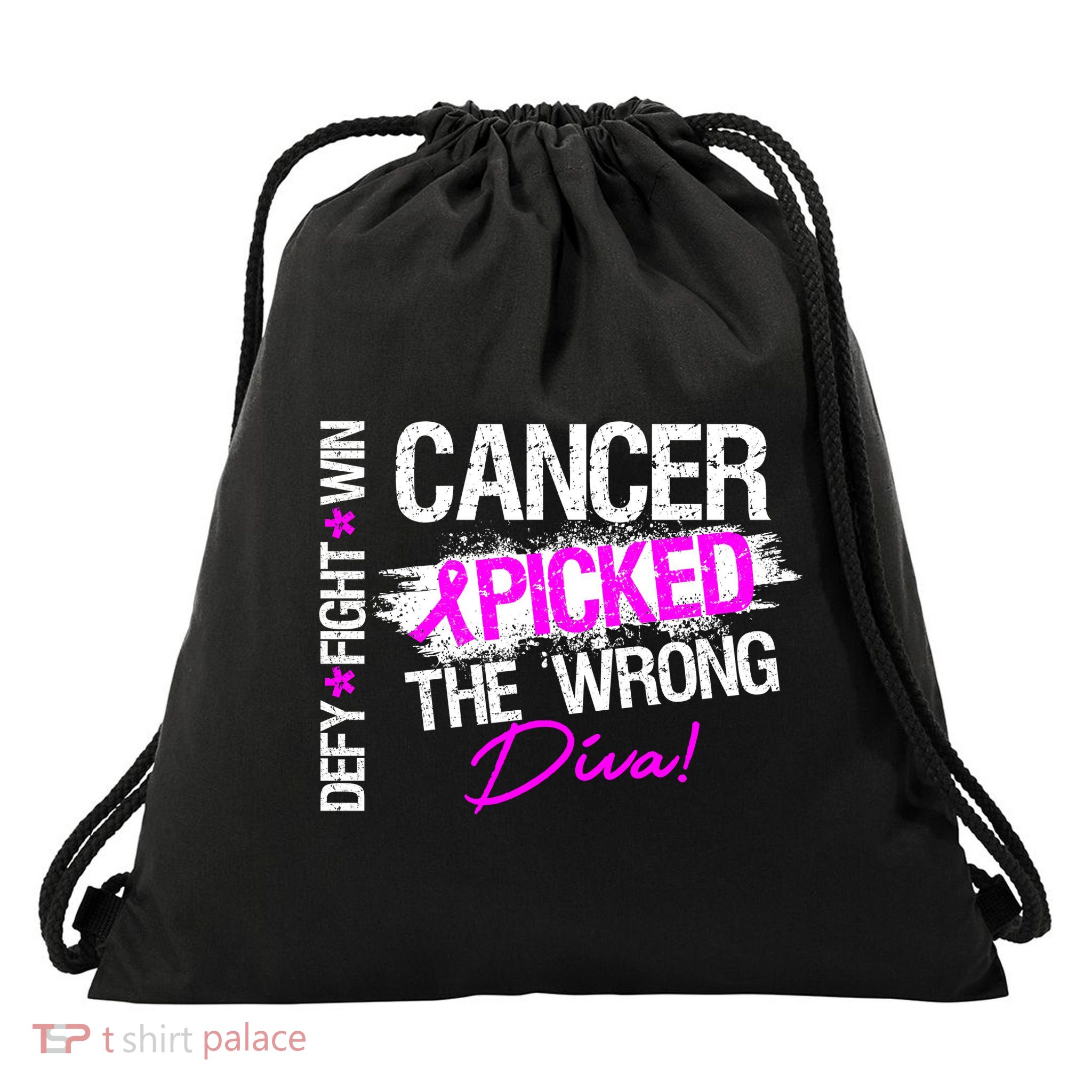 Breast Cancer Picked The Wrong Diva Drawstring Bag
