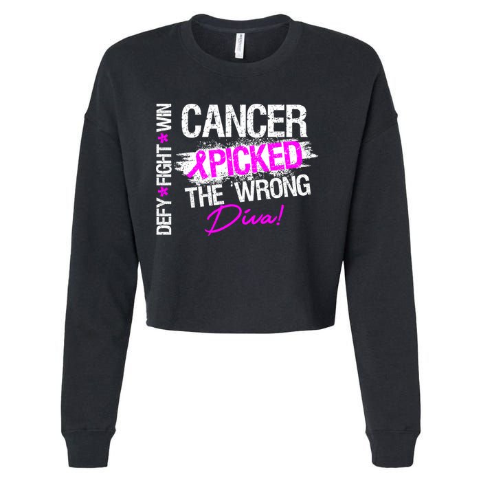 Breast Cancer Picked The Wrong Diva Cropped Pullover Crew