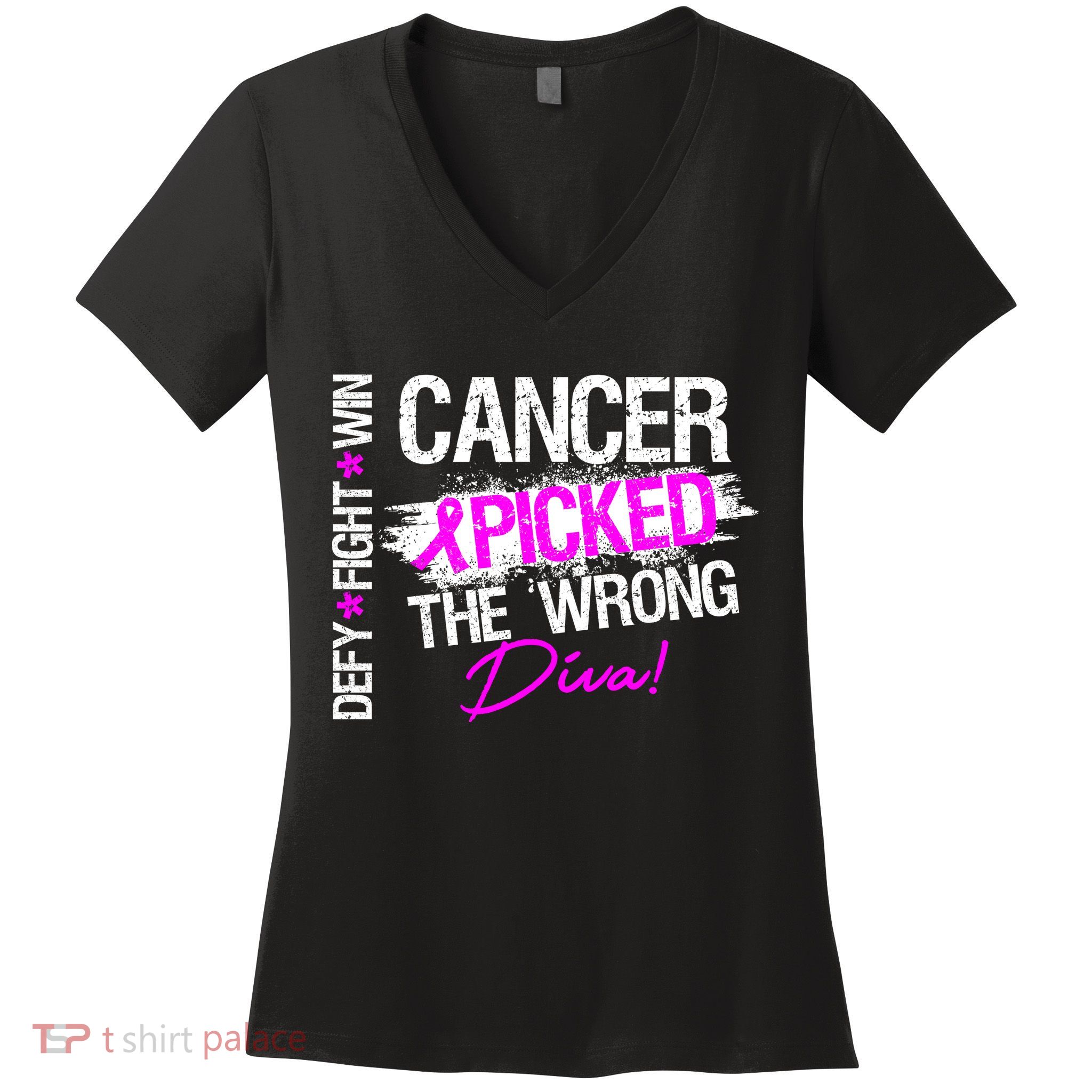 Breast Cancer Picked The Wrong Diva Women's V-Neck T-Shirt