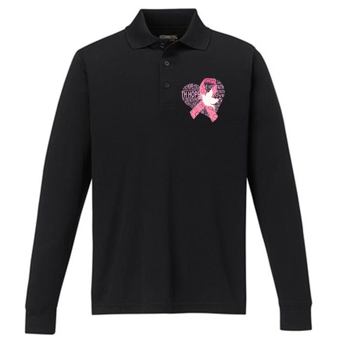 Breast Cancer Ribbon Of Love  Performance Long Sleeve Polo