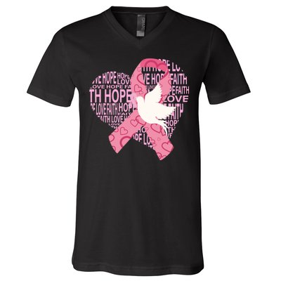 Breast Cancer Ribbon Of Love  V-Neck T-Shirt