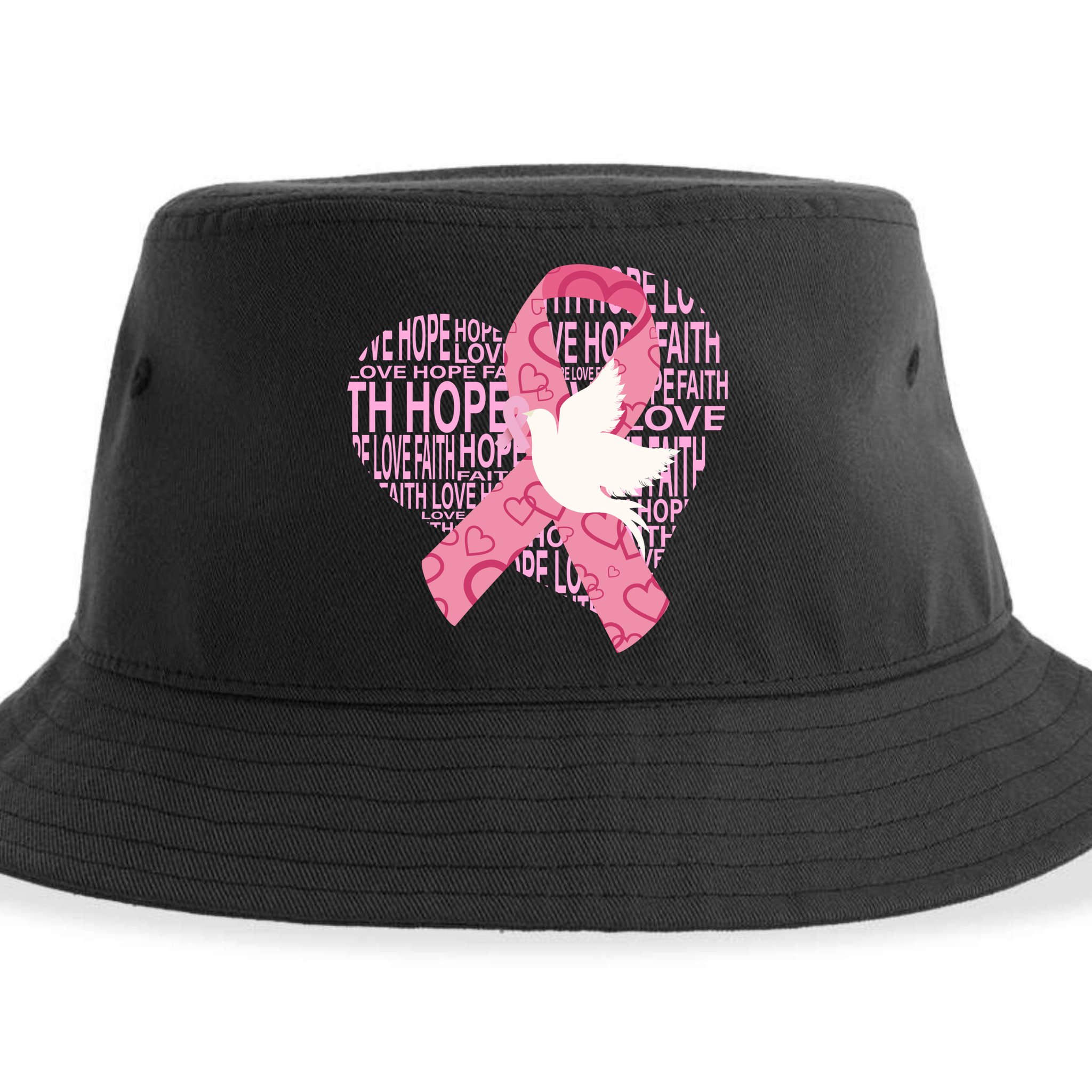 Breast Cancer Ribbon Of Love  Sustainable Bucket Hat