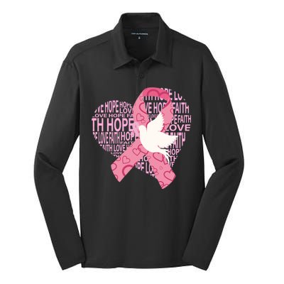 Breast Cancer Ribbon Of Love  Silk Touch Performance Long Sleeve Polo