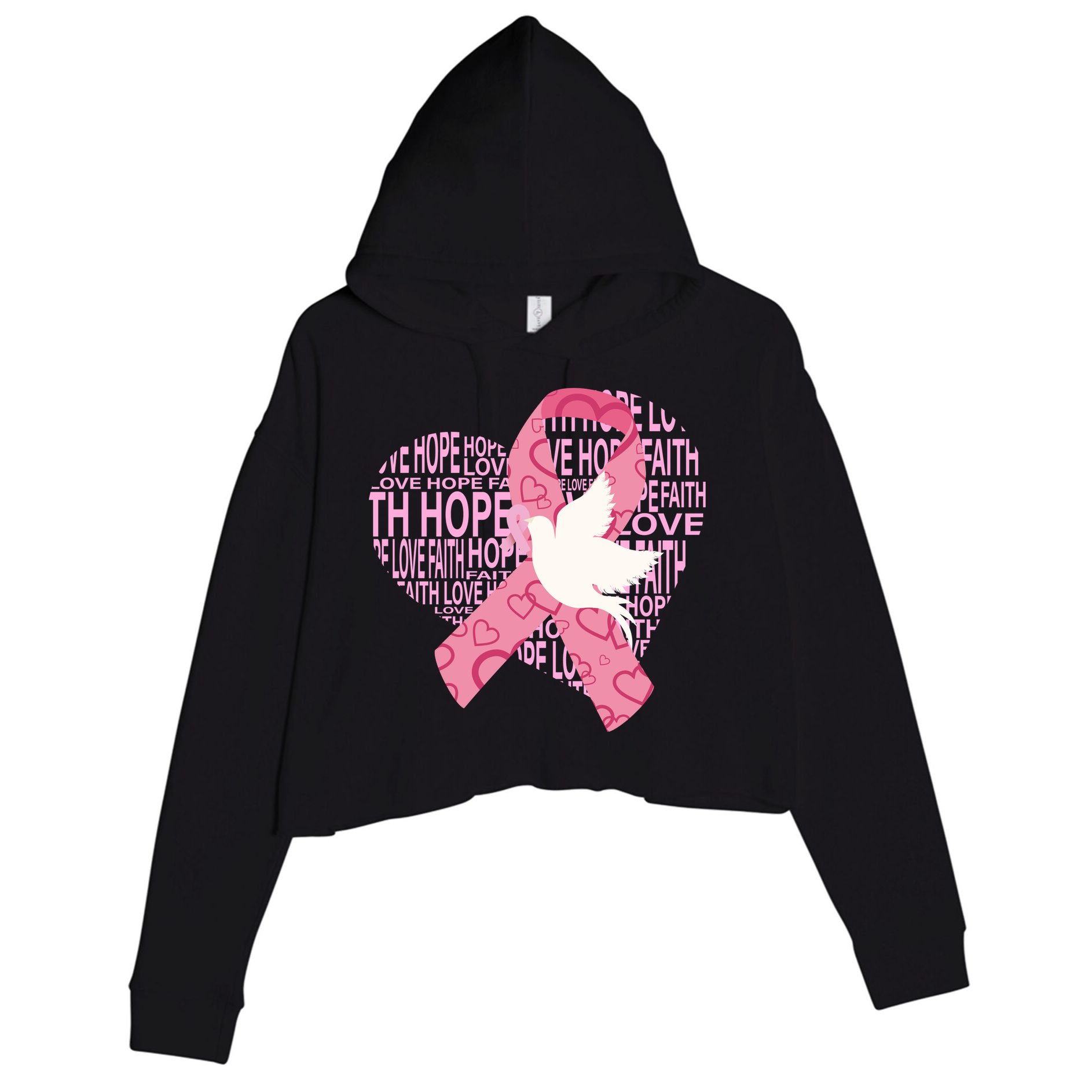 Breast Cancer Ribbon Of Love  Crop Fleece Hoodie