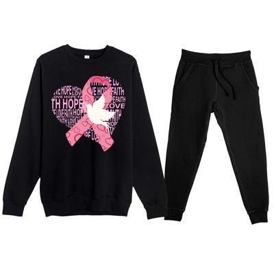 Breast Cancer Ribbon Of Love  Premium Crewneck Sweatsuit Set