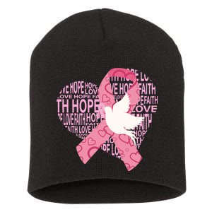 Breast Cancer Ribbon Of Love  Short Acrylic Beanie