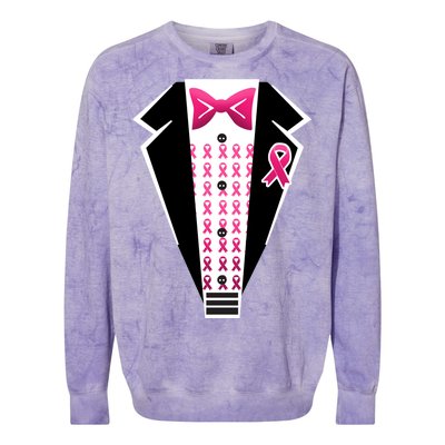 Breast Cancer Ribbon Tuxedo Colorblast Crewneck Sweatshirt