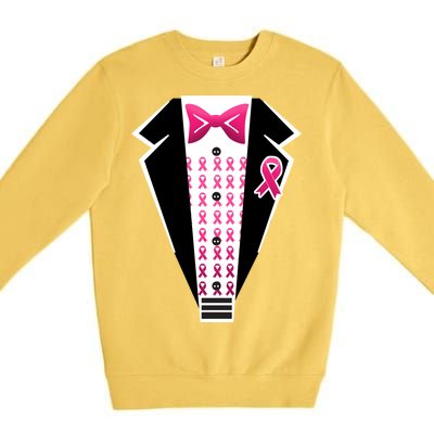 Breast Cancer Ribbon Tuxedo Premium Crewneck Sweatshirt