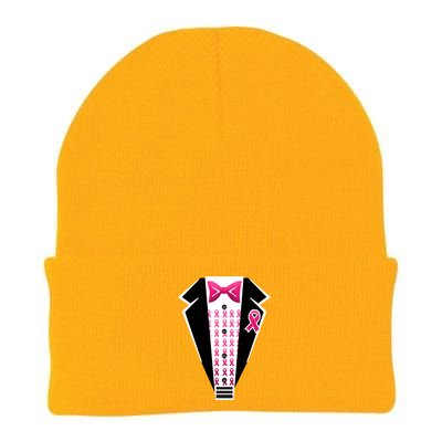 Breast Cancer Ribbon Tuxedo Knit Cap Winter Beanie