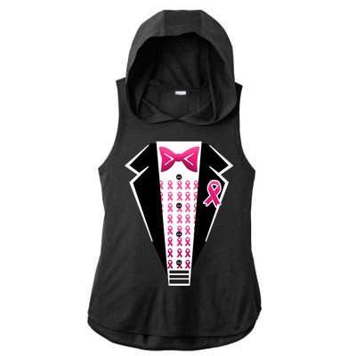 Breast Cancer Ribbon Tuxedo Ladies PosiCharge Tri-Blend Wicking Draft Hoodie Tank