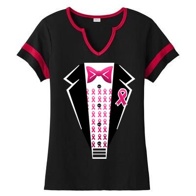 Breast Cancer Ribbon Tuxedo Ladies Halftime Notch Neck Tee