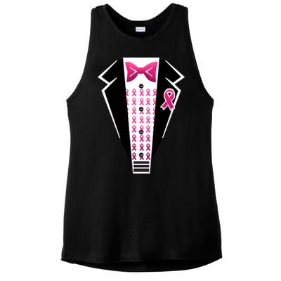 Breast Cancer Ribbon Tuxedo Ladies PosiCharge Tri-Blend Wicking Tank