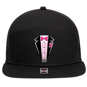 Breast Cancer Ribbon Tuxedo 7 Panel Mesh Trucker Snapback Hat