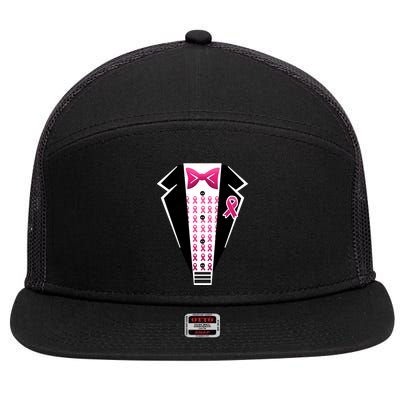 Breast Cancer Ribbon Tuxedo 7 Panel Mesh Trucker Snapback Hat