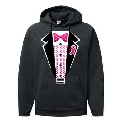 Breast Cancer Ribbon Tuxedo Performance Fleece Hoodie