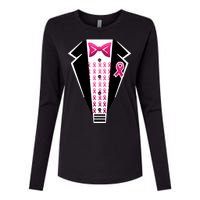 Breast Cancer Ribbon Tuxedo Womens Cotton Relaxed Long Sleeve T-Shirt