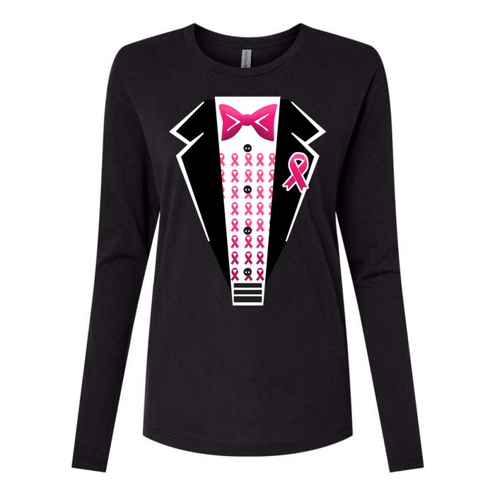 Breast Cancer Ribbon Tuxedo Womens Cotton Relaxed Long Sleeve T-Shirt