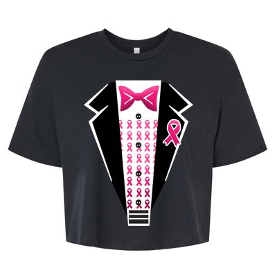 Breast Cancer Ribbon Tuxedo Bella+Canvas Jersey Crop Tee