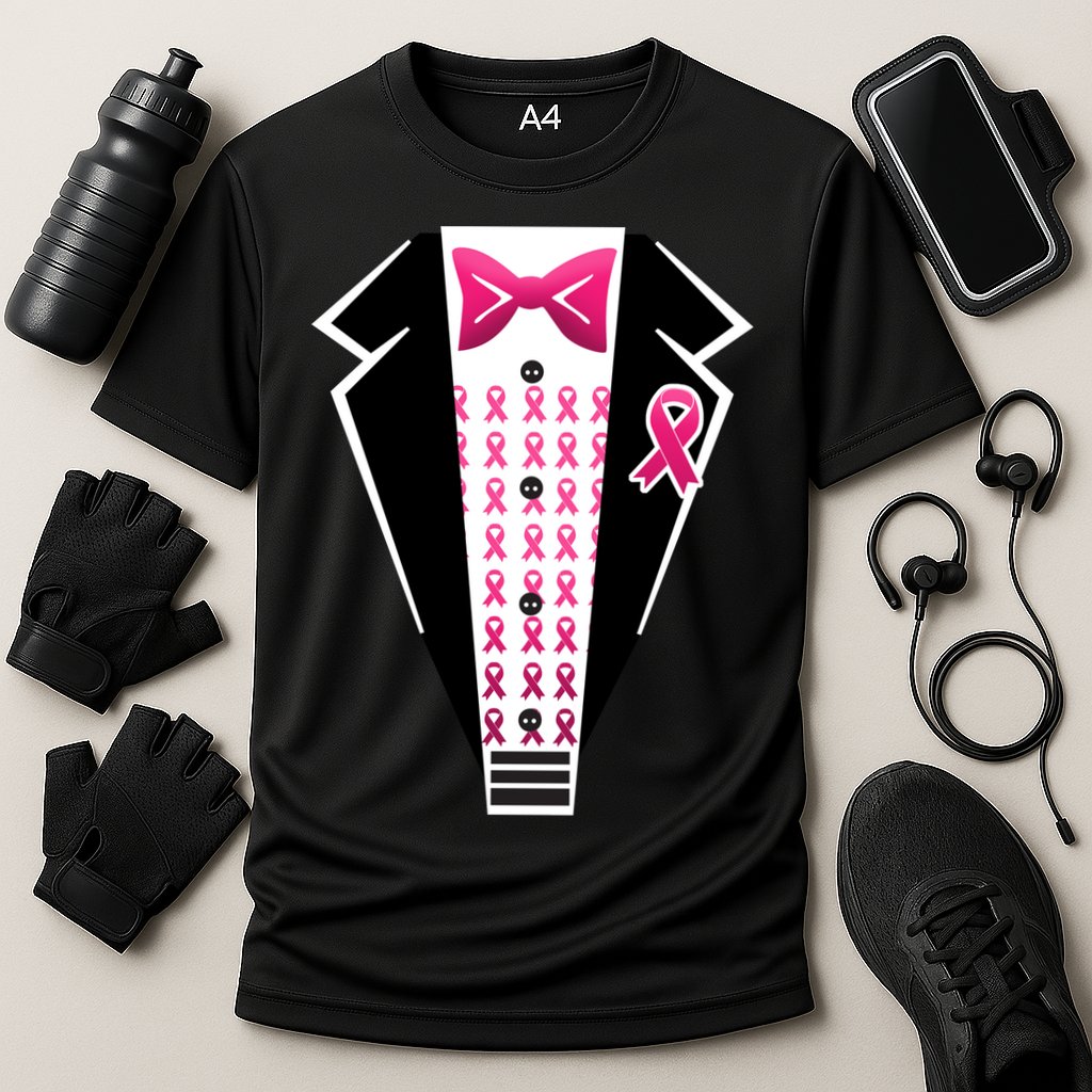 Breast Cancer Ribbon Tuxedo Cooling Performance Crew T-Shirt