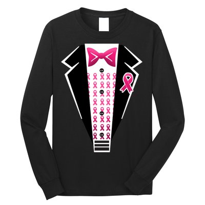 Breast Cancer Ribbon Tuxedo Long Sleeve Shirt