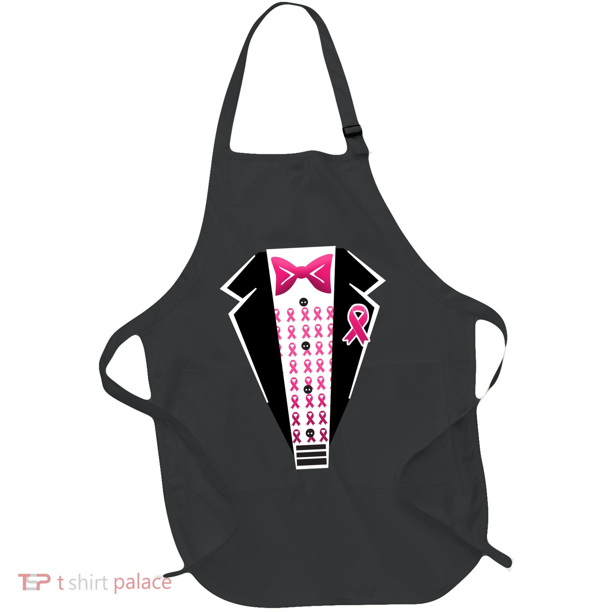 Breast Cancer Ribbon Tuxedo Full-Length Apron With Pockets