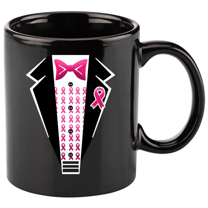 Breast Cancer Ribbon Tuxedo 11oz C Handle Ceramic Mug
