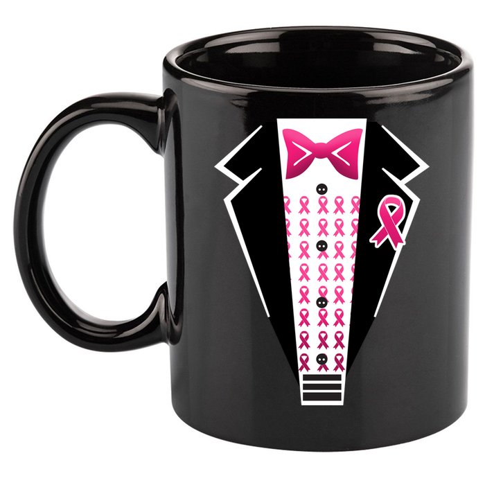 Breast Cancer Ribbon Tuxedo 11oz C Handle Ceramic Mug