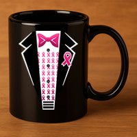 Breast Cancer Ribbon Tuxedo 11oz C Handle Ceramic Mug