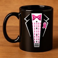Breast Cancer Ribbon Tuxedo 11oz C Handle Ceramic Mug