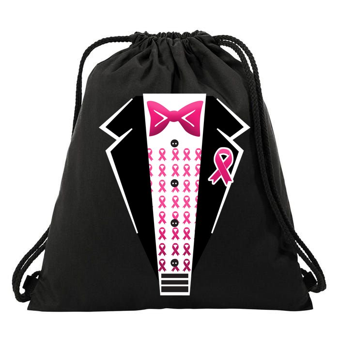 Breast Cancer Ribbon Tuxedo Drawstring Bag