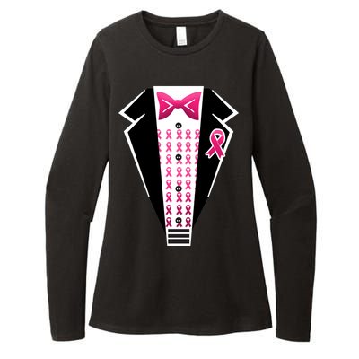 Breast Cancer Ribbon Tuxedo Womens CVC Long Sleeve Shirt