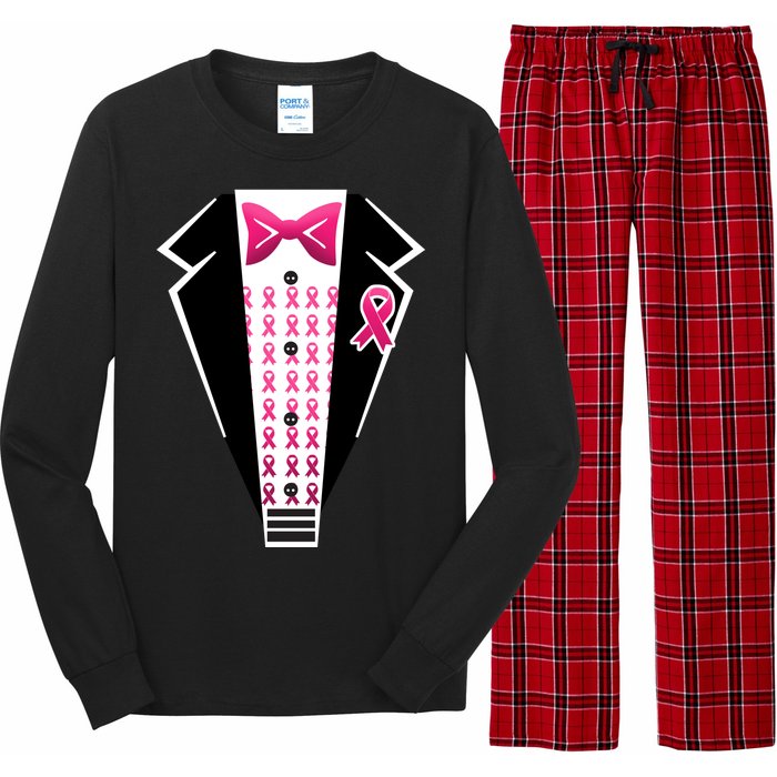 Breast Cancer Ribbon Tuxedo Long Sleeve Pajama Set