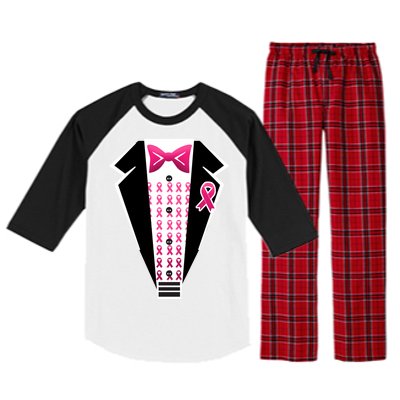 Breast Cancer Ribbon Tuxedo Raglan Sleeve Pajama Set