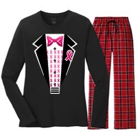 Breast Cancer Ribbon Tuxedo Women's Long Sleeve Flannel Pajama Set 