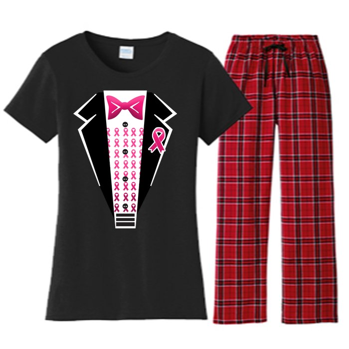 Breast Cancer Ribbon Tuxedo Women's Flannel Pajama Set