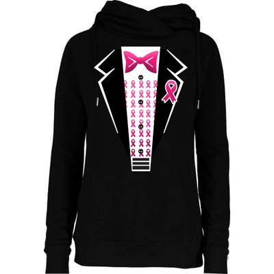 Breast Cancer Ribbon Tuxedo Womens Funnel Neck Pullover Hood