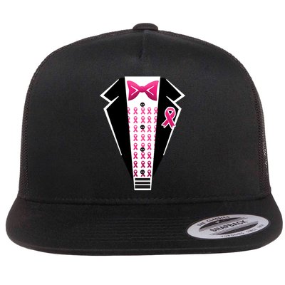 Breast Cancer Ribbon Tuxedo Flat Bill Trucker Hat