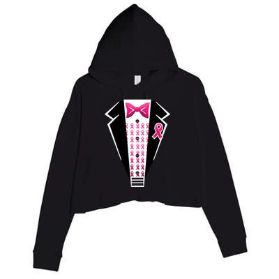 Breast Cancer Ribbon Tuxedo Crop Fleece Hoodie