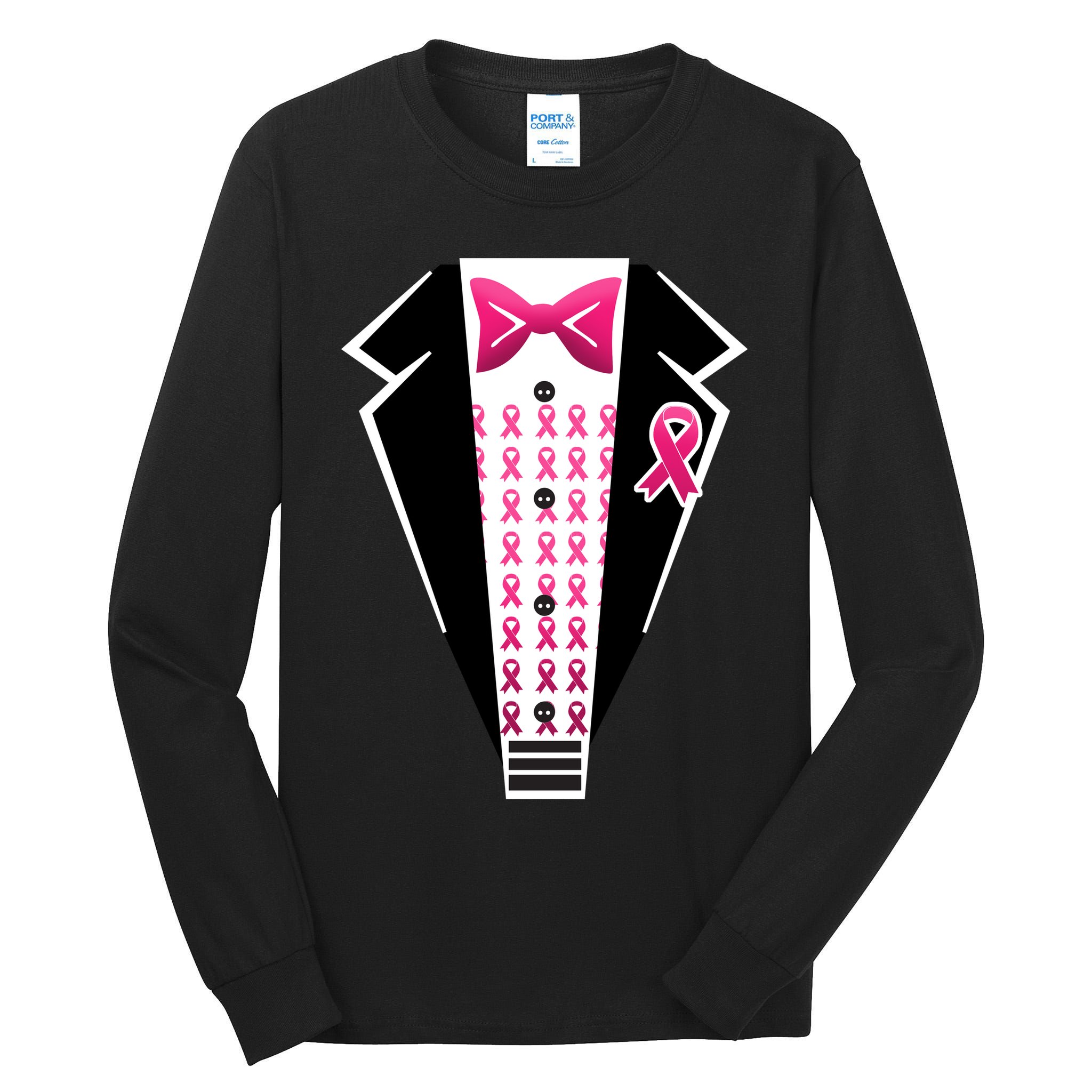 Breast Cancer Ribbon Tuxedo Tall Long Sleeve T-Shirt