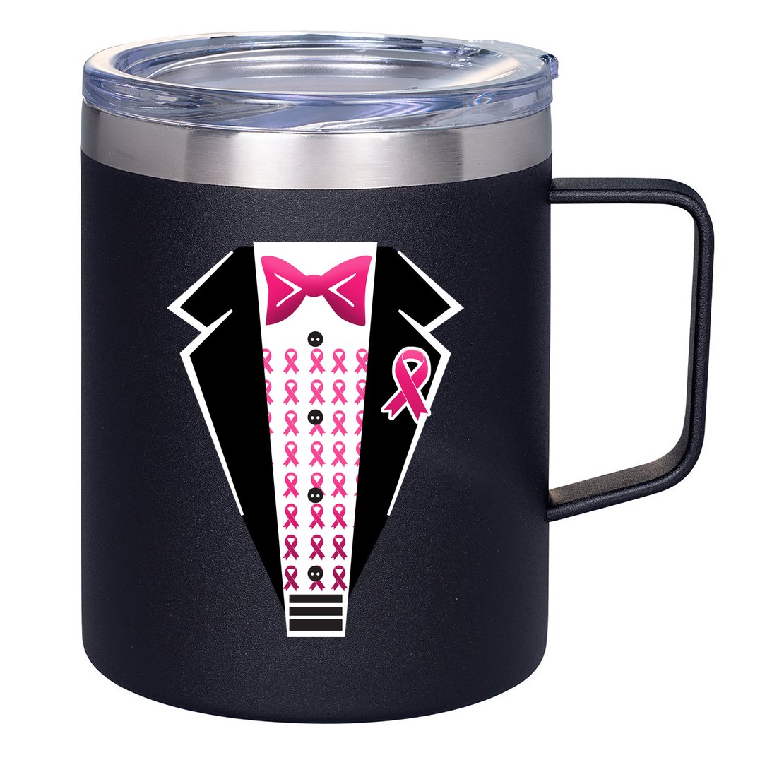 Breast Cancer Ribbon Tuxedo 12oz Stainless Steel Coffee Mug