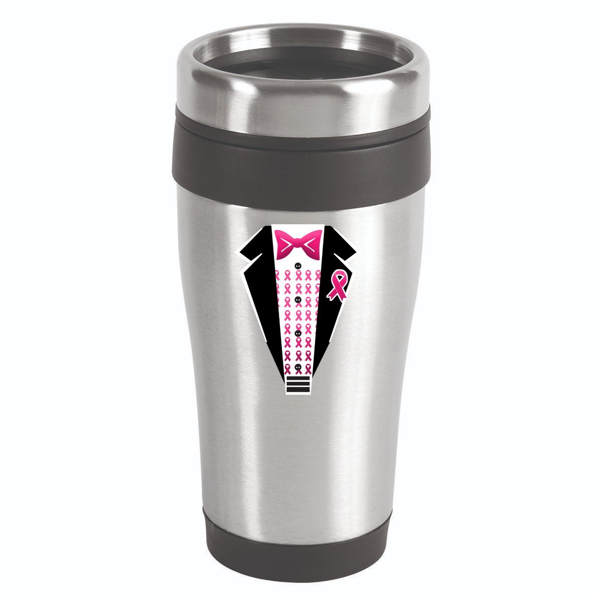 Breast Cancer Ribbon Tuxedo 16oz Travel Tumbler