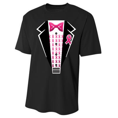 Breast Cancer Ribbon Tuxedo Performance Sprint T-Shirt