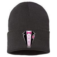 Breast Cancer Ribbon Tuxedo Sustainable Knit Beanie