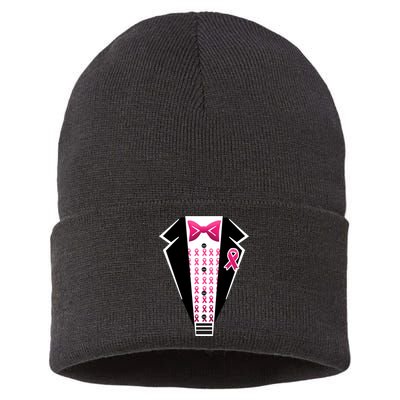 Breast Cancer Ribbon Tuxedo Sustainable Knit Beanie