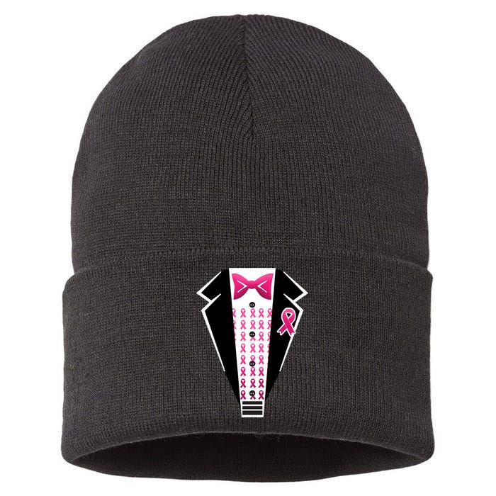 Breast Cancer Ribbon Tuxedo Sustainable Knit Beanie