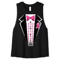 Breast Cancer Ribbon Tuxedo Women's Racerback Cropped Tank