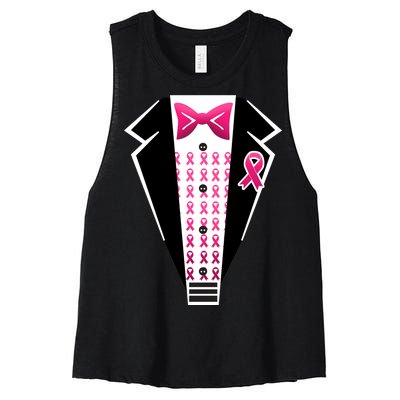 Breast Cancer Ribbon Tuxedo Women's Racerback Cropped Tank