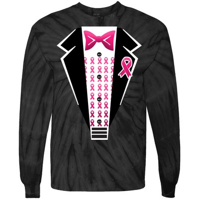 Breast Cancer Ribbon Tuxedo Tie-Dye Long Sleeve Shirt