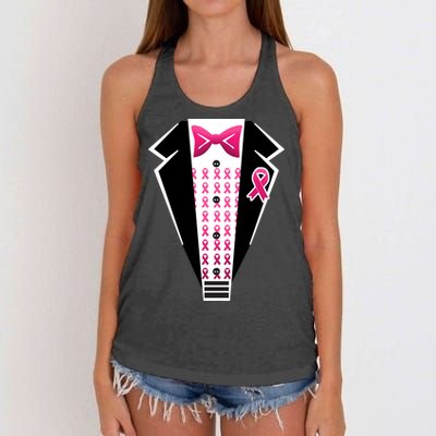 Breast Cancer Ribbon Tuxedo Women's Knotted Racerback Tank