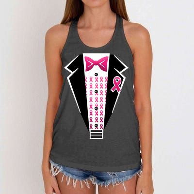 Breast Cancer Ribbon Tuxedo Women's Knotted Racerback Tank